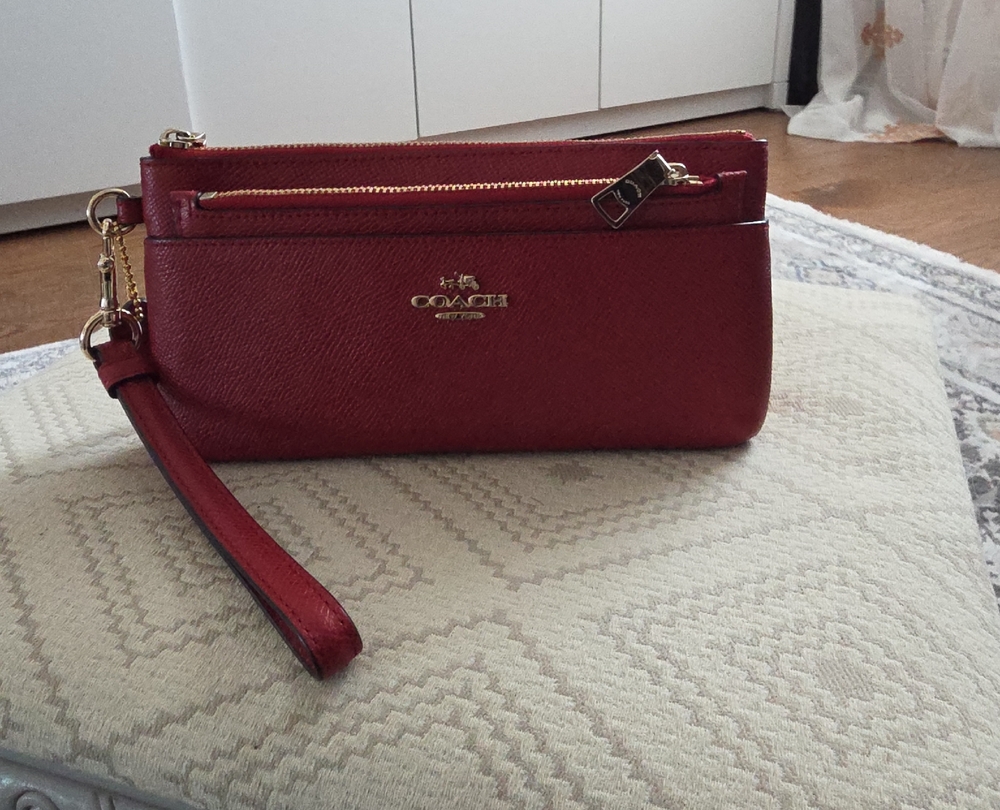 Coach Cherry Red Wristlet with Gold Hardware